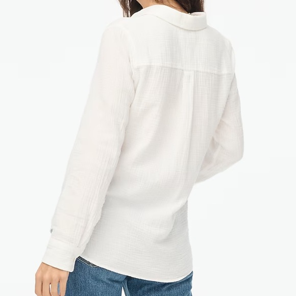 J. Crew Gauze White Button-Up Shirt Large Capsule Wardrobe Classic Minimalist - Picture 3 of 14